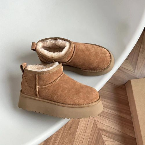 Australie-Pantoufles En Fourrure Tazzy Pour Femmes,Bottes De Neige Classiques,Ultra Mini,Daim,Laine,Tasman,Chaud, Enfiler,Chaussures Grises,Plate-Forme,Hiver - 34