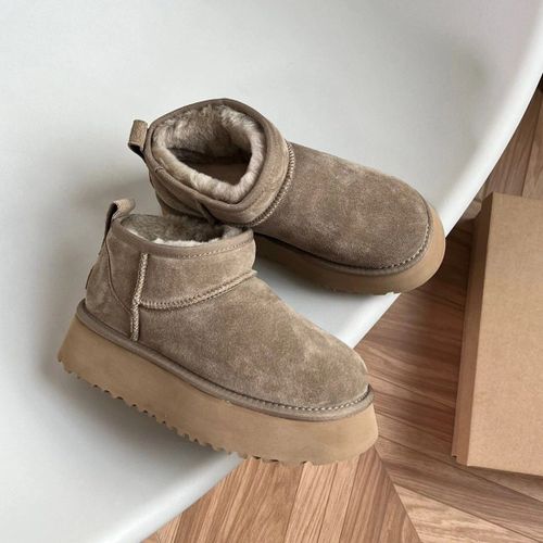 Australie-Pantoufles En Fourrure Tazzy Pour Femmes,Bottes De Neige Classiques,Ultra Mini,Daim,Laine,Tasman,Chaud, Enfiler,Chaussures Grises,Plate-Forme,Hiver - 35
