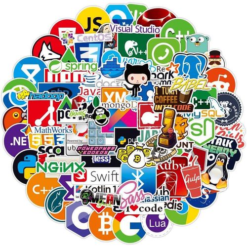 Autocollant Lot 100Pcs Stickers Pour Ordinateur Portable Langage Autocollant De Programmation Dveloppeur Logo De L'Autocollant It,C ++,Python,Linux,Swift,Geeks,Pirates Informatiqu[POU6264183]