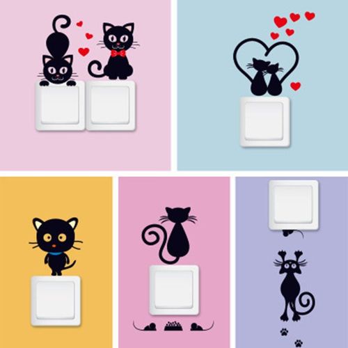 Autocollant Mural Multifonction En Pvc, 1 Pice, Dessin Anim, Chat Noir Mignon, Jouets, Mode, Cratif, Interrupteur Lumineux, Dcoration