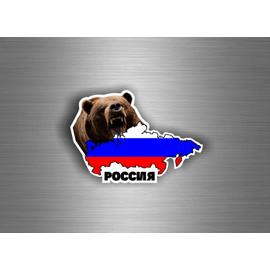 Autocollant sticker voiture drapeau russie russe ours urss cccp sovietique carte