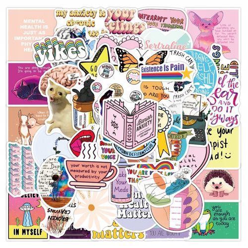 Autocollants Graffitis De Dessin Anim Avec Mots De DPression, 200 PiCes,Aesthetic Couleurs Stickers, ImpermAble Vinyle Autocollant Pour Telephone Ordinateur Portable Macbook Scrapbooking