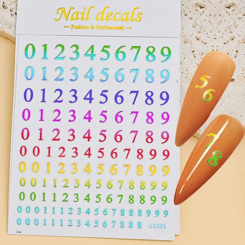 Autocollants Holographiques Avec Lettres Romaines Pour Nail Art