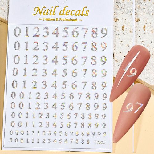 Autocollants Holographiques Avec Lettres Romaines Pour Nail Art