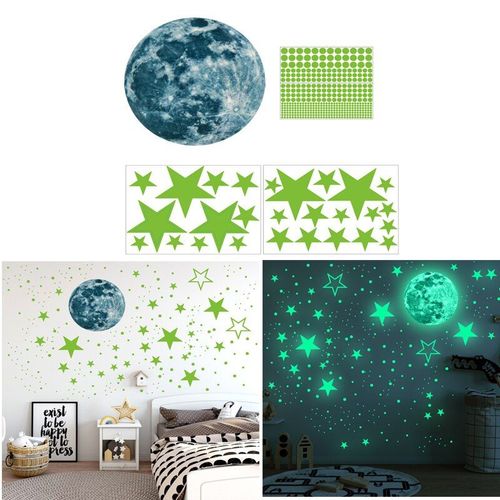 Autocollants Muraux toiles Et Points De Lune, 435 Pices/Ensemble, Lumineux 3d, Chambre D'enfants, Plafond, Dcoration De La Maison, Lueur Fluorescente Dans La Nuit