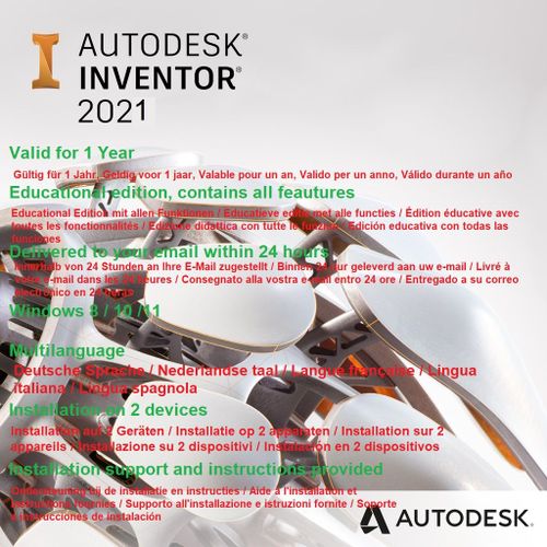 Autodesk Inventor Professional 2021 1 Year Licence | Livraison Numrique Sous 24h | Guide De Tlchargement Du Logiciel Inclus | Version Franaise (D'autres Langues Disponibles) |