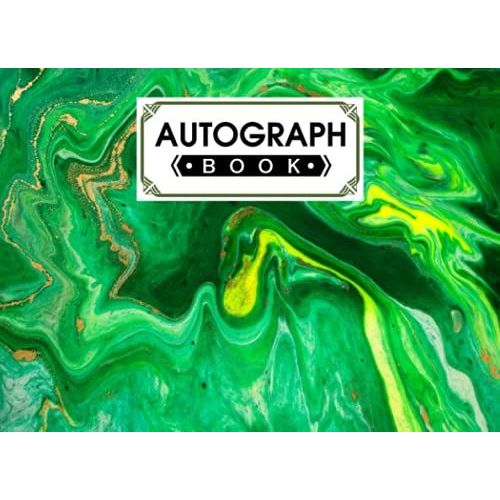 Autograph Book: Marbled Green Cover | Autograph Book For Adults & Kids, 150 Blank Pages, Starlight Design, Keepsake, Size 8.25