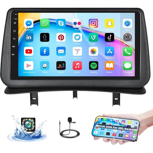 Autoradio Android 13 Pour Renault Clio 3 2005-2014 Avec Mirror Link, cran Tactile 9 Pouces Poste Radio Voiture Avec Bluetooth Fm Radio Gps Wifi Commandes Au Volant+Camra Arrire&mic[X1887]