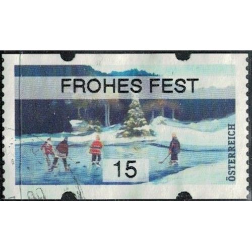 Autriche 2022 Vignette Oblitre Atm Used Frohes Fest Enfants Jouant Au Hockey Sur Glace Su