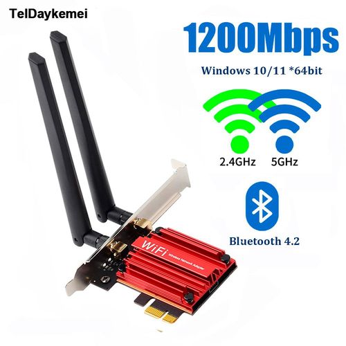Avec dissipateur de chaleur rouge - Adaptateur PCIE sans fil pour PC Windows, Strilisation de carte WiFi, Bluetooth 1200, Intel 4.2, 11ac, 7265G, 5GHz, Bureau, PCI Express, 2.4 Mbps