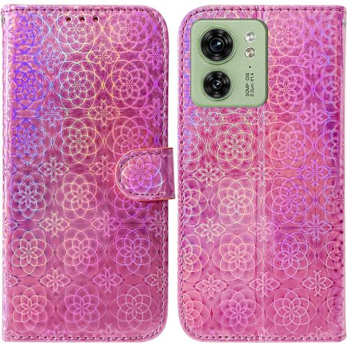 Avec Fonction De Support Cuir Coque Pour Motorola Edge 40,Rabat Couleurs blouissant Fentes Pour Cartes Courroie De Poignet Multifonctionnel Absorption Des Chocs Cuir tui,Rose