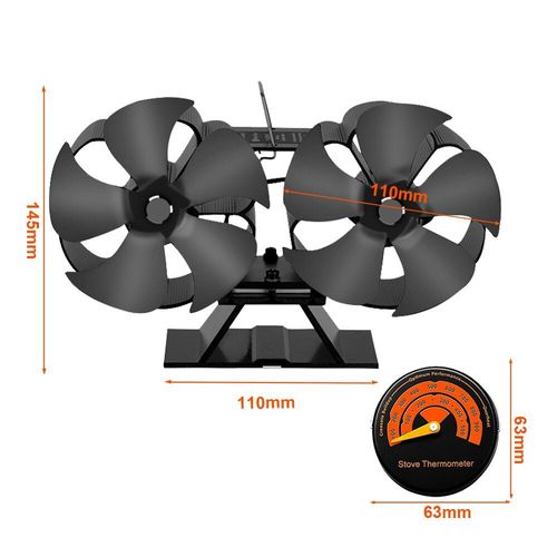 Avec thermomtre - Ventilateur de chemine  deux ttes  10 lames, brleur de bois, Ecofan silencieux, Distribution de chaleur efficace