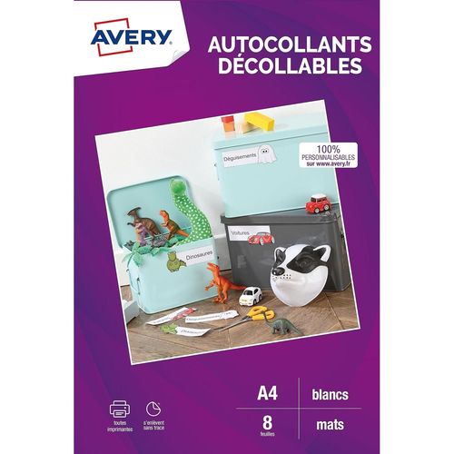 Avery Lot De 3 C9410revs - 8 Autocollants Enlevables, 199,6 X 289,1 Mm, Mat, Blanc, Jet D'encre