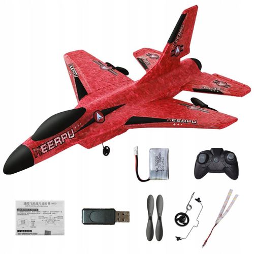 Avion tlcommand 2,4 G avec lumires colores, haute vitesse, rouge, 1 batterie