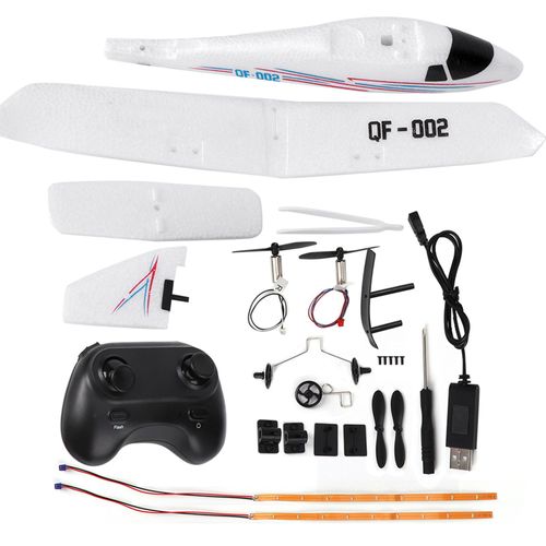 Avion telecommande a voilure fixe a monter soi-meme, planeur, resistant aux chutes (avec LED)