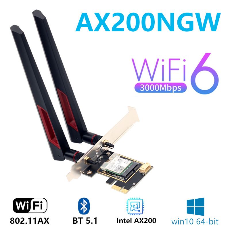 AX200 S - Carte Rseau Sans Fil Intel Ax200 Pcie 2400mbps, 802.11ax, Wi-fi 6, Bluetooth 5.1, Double Bande, Pour Ordinateur De Bureau