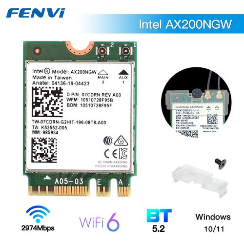 Ax200ngw - Carte Rseau Wi-fi 6 Intel Ax200 802.11ax, 3000/5ghz, 5.2 Mb/s, Sans Fil, Pour Ordinateur De Bureau, Compatible Avec Bluetooth 2.4 Et Windows 10/11