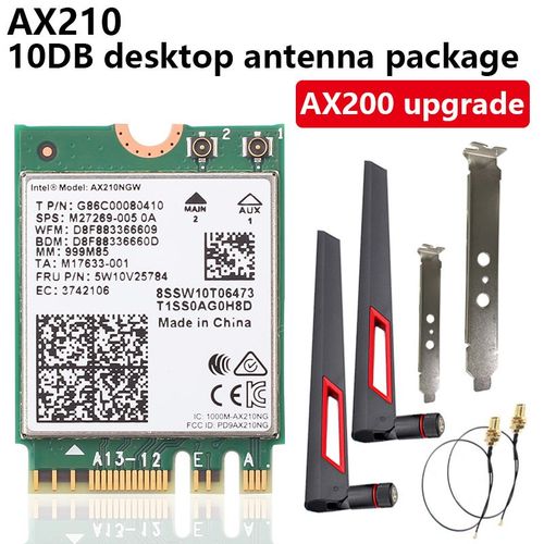 AX210 10 dB - Carte Rseau Sans Fil Intel Ax210ngw 802.11ax Ax200, 5374 Mb/s, 6g, Bluetooth 5.2, Mise  Niveau, Pour Ordinateur Portable