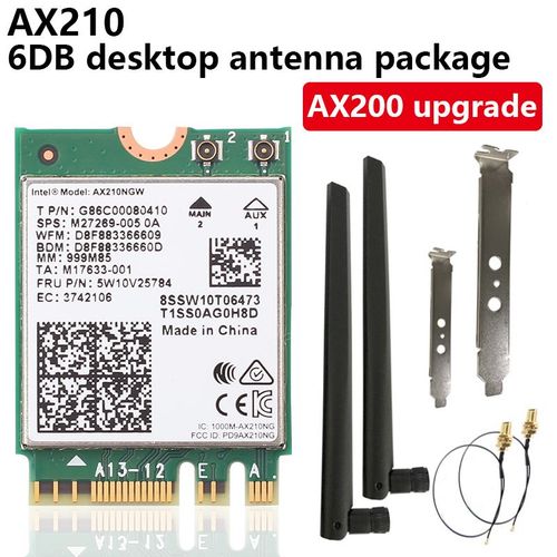 AX210 6DB - Carte Rseau Sans Fil Intel Ax210ngw 802.11ax Ax200, 5374 Mb/s, 6g, Bluetooth 5.2, Mise  Niveau, Pour Ordinateur Portable