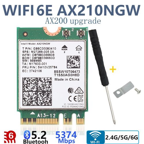 Ax210 ngw - Carte Rseau Sans Fil Intel Ax210ngw 802.11ax Ax200, 5374 Mb/s, 6g, Bluetooth 5.2, Mise  Niveau, Pour Ordinateur Portable