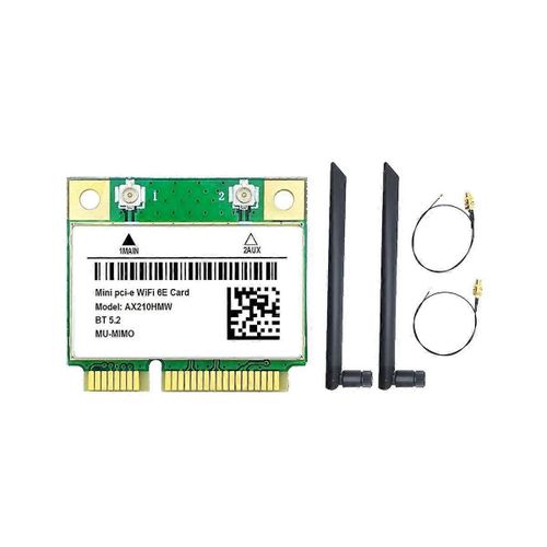 AX210HMW Carte WiFi+2XAntenna WiFi 6E Mini PCI-E AX210 802.11Ax/Ac 2.4G/5G/6Ghz BT5.2 Adaptateur sans fil pour ordinateur portable