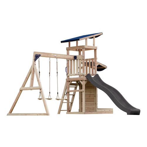 Axi Malik Aire De Jeux En Bois Avec 2 Balanoires, Toboggan Gris/ Aire De Jeux Extrieur Avec Bac  Sable Et Mr De Jeux/Toboggan Avec Raccordement  Eau | Portique Balanoire/Jeux En Bois Extrieur