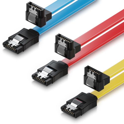 AYU-3x 0,5m SATA III S-ATA 3 Cble de Donnes HDD SSD Cble de Raccordement Cble de Connexion Un Clip en Mtal 6 Gb/s 1x Fiches Droites 1x 90 de Type L - Jaune/Rouge/Bleu