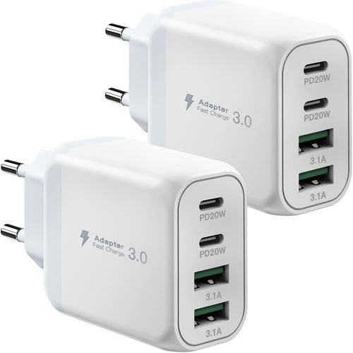 Ayu-40w Chargeur Usb C Rapide, 2pack 4 Ports 2usb C& 2usb A Pd+Qc Multiprise Secteur Adaptateur Rapide Pour Iphone 15 Pro Max/14/13/12/11 Plus, Pad Pro Air Mini, Samsung S24 Ultra Type C Chargeur