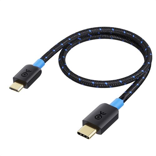 AYU-Cble micro usb vers usb c 0,3 m (Cble usb c vers micro usb, Cable usb c micro usb) avec Jaquette Tresse en noir