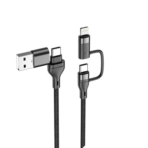 AYU-Cble Multi USB Embout 100W Cable 4 en 1, 3 en 1 charge rapide et transfert de donnes - USB A ou USB C (Type-C) vers USB-C/8-Pin compatible pour i-Phone, Samsung, Laptop, Macbook
