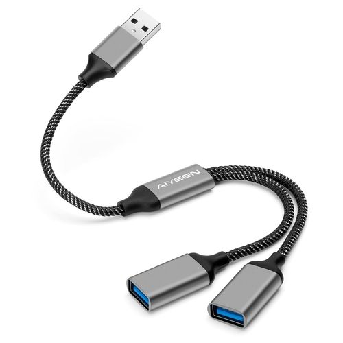AYU-Cble rpartiteur USB, Adaptateur rpartiteur USB A 1 entre 2 Sorties, hub Double Port pour Transfert de donnes/Chargement, rallonge supplmentaire pour Voiture/Ordinateur Portable/Mac/PC (Gris