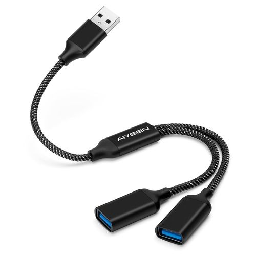 AYU-Cble rpartiteur USB, adaptateur rpartiteur USB A 1 entre 2 sorties, hub double port pour transfert de donnes/chargement, rallonge supplmentaire pour voiture/ordinateur portable/Mac/PC (noir