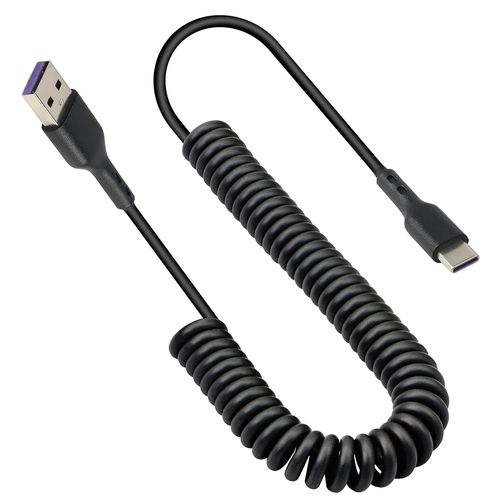 AYU-Cble spiral USB de type C, cble USB A vers type C (3 A 60 W) pour une charge rapide et des donnes d'autres appareils USB C  Noir (max 1,5 m) (USB vers type C)