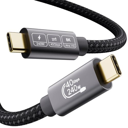 AYU-Cble USB 4 avec Cble Thunderbolt 4, Donnes 40Gbps,PD3.1 48V5A 240W, 8K@60Hz 4K@144Hz Cable USB C Vido 0,5m pour Display USB C,eGPU,iPhone 16, iPhone 15, MacBook,iPad,Dockings,Hub,Switch