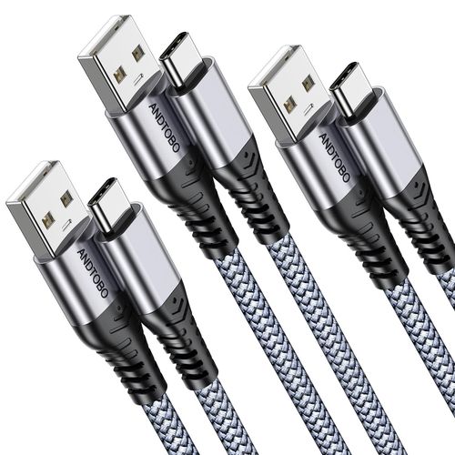 AYU-Cble USB A vers USB C 3.1A, [1M, Lot de 3] Cble USB C Charge Rapide, Cable USB Type C Cordon Chargeur Tress Pour iPhone 16/15 Plus Pro Max, Samsung Galaxy S20 S10 S9 S8, Google Pixel 2 XL