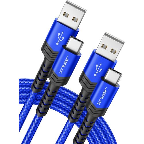AYU-Cble USB C (1+2M Lot de 2) 3,1A Durable Chargeur USB C Cable USB Type C Charge Rapide Nylon Tress Compatible avec Samsung A13 A53 A52 S9 S8 S10 S22 S21 S20, Xiaomi Redmi Note 11 10 -Bleu