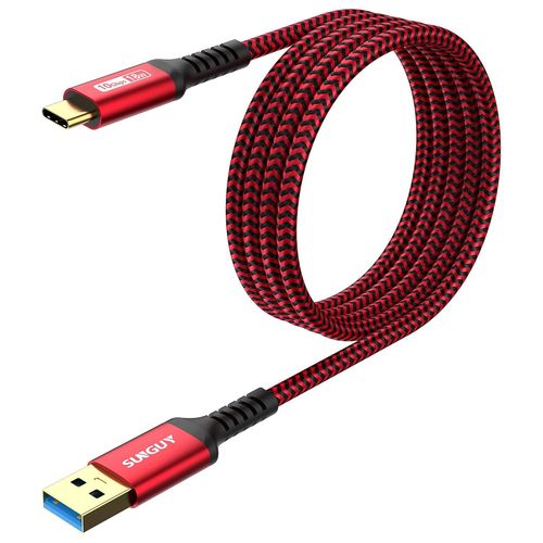 AYU-Cble USB C, 1,5m Cble USB A vers C 10 Gbps Cble en nylon tress de Compatible avec iPhone 16/15 Pro Max, Galaxy S24 S23 S22, Android Auto-Rouge