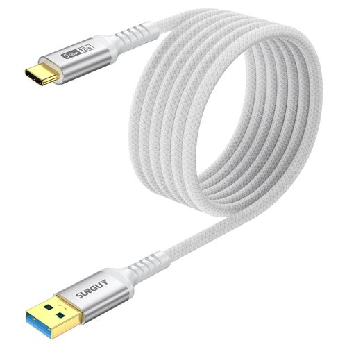 AYU-Cble USB C, 3 m Cble USB A vers C 5 Gbps Cble en nylon tress de Compatible avec iPhone 16/15 Pro Max, Galaxy S24 S23 S22, Android Auto-Blanc