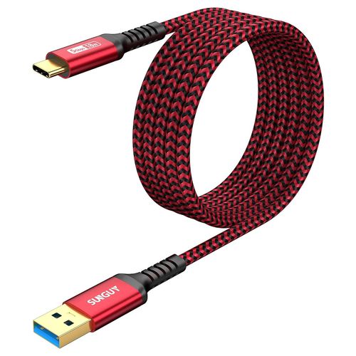 AYU-Cble USB C, 3 m Cble USB A vers C 5 Gbps Cble en nylon tress de Compatible avec iPhone 16/15 Pro Max, Galaxy S24 S23 S22, Android Auto-Rouge