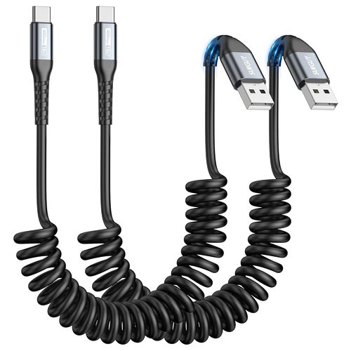 AYU-Cable USB C Spirale, 3A Cble USB C Charge Rapide Cable USB vers USB C2pices 0.3M-0.8M, Cable USB C Android Auto compatible avec iPhone 16/15 Pro, Carplay, Galaxy S24, Google Pixel 8, Xiaomi