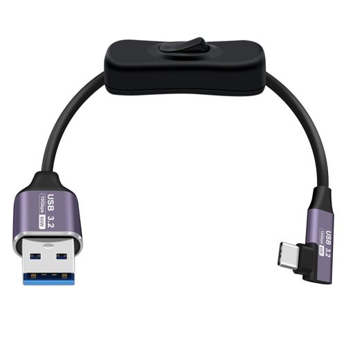AYU-Cable USB C vers USB A 3.2 Gen 2 avec Interrupteur PD 60W 3A Cble USB C Coud 90 Degrs Charge Rapide Transfert de Donnes 10Gbps pour Tablettes, Ordinateurs Portables (90 Degrs, 0.3 m)