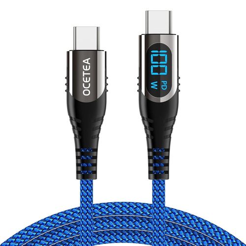 AYU-Cble USB C vers USB C Court 100W, 2M Type C Cable avec LED Affichage, Charge Rapide PD USBC Cble Compatible avec iPhone 15/15 Pro/15 Plus/15 Pro Max, MacBook, iPad, Galaxy S23 S22, Pixel