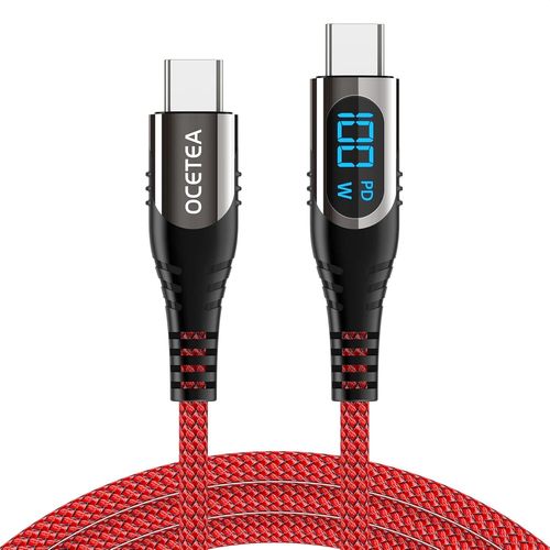 AYU-Cble USB C vers USB C Court 100W, 2M Type C Cable avec LED Affichage, Charge Rapide PD USBC Cble Compatible avec iPhone 15/15 Pro/15 Plus/15 Pro Max, MacBook, iPad, Galaxy S23 S22, Pixel