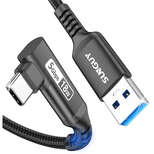 AYU-Cable USB vers USB C 90 Coud, 3 Mtres 5Gbps Cable USB Type C Charge Rapide Compatible avec Android Auto, Galaxy S22, SSD, Huawei P30/P20, Xiaomi-Noir