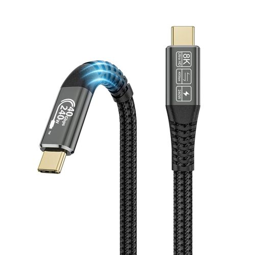 AYU-Cble USB4 1M Transfert de donnes 40 Gbps240W cble usb c charge rapide compatible cble thunderbolt 4 cble thunderbolt 3cable usb c 4.0 Vido 8K@60Hz pour Macbook, iPad Pro, DELL XPS