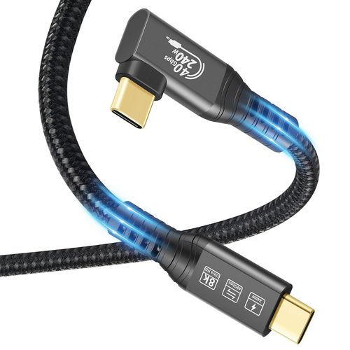 AYU-Cble USB4, avec cble Thunderbolt 4, cble de charge 240W, cble de donnes 40 Gbps, 8K @ 60Hz HDR, cble USB C vers USB C, 90Degree pour Hub, Dock MacBook,M2, M3, SSD (90Degree USB4 40G 240W 2M