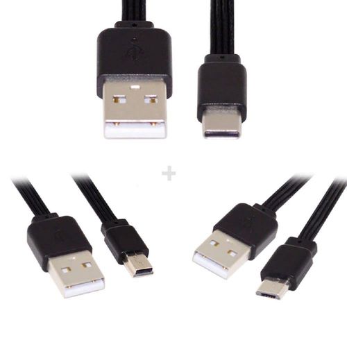 AYU-Cablecc 3 pices/lot USB 2.0 Type-A vers Mini Micro USB Type-C Male Data Flat Slim FPC Cable pour FPV & Disque & Tlphone 13 cm