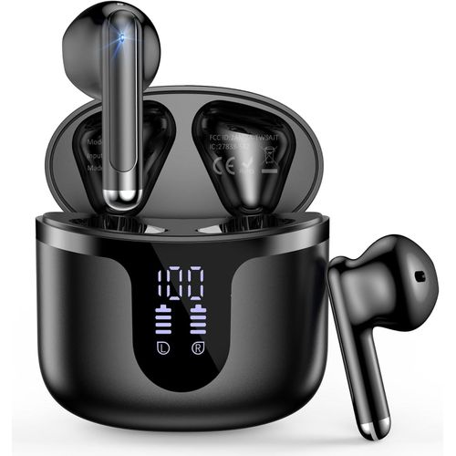 AYU-Casque Bluetooth, casque Bluetooth 2024, HiFi stro, 50 heures dans les oreilles, avec 4 micros ENC de rduction du bruit, tanchit IP7, casque sans fil, avec cran LED, USB-C