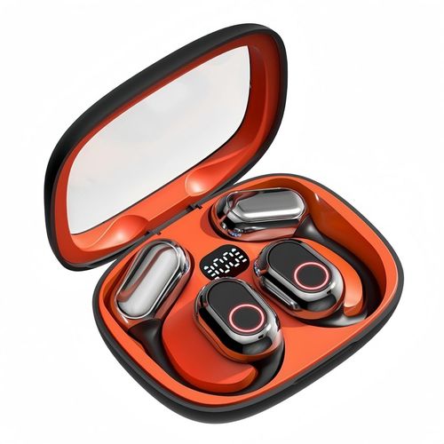 AYU-Casque Bluetooth sans fil, casque de sport Bluetooth 5.4  conduction osseuse, rduction du bruit ENC, casque de jeu, qualit audio Hi-Fi, cran LED, tanche IPX7 (orange)