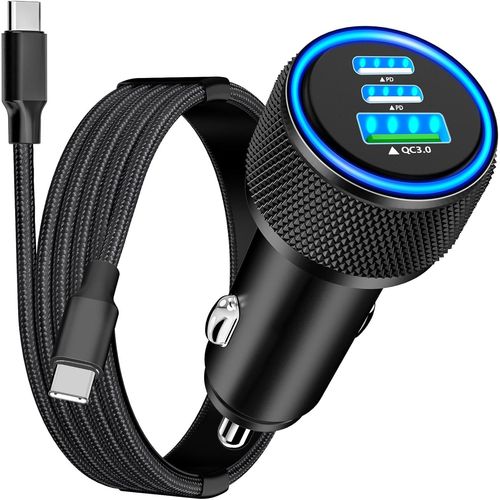 Ayu-[Certifi Apple Mfi] Chargeur De Voiture Iphone 16 Charge Rapide, 3 Ports 67w Usb-C/Usb-A Allume-Cigare Pd/Qc Avec Charge Rapide Type-C + Cble Tress Type-C Pour Iphone 16 15 Pro/Galaxy/Pixel